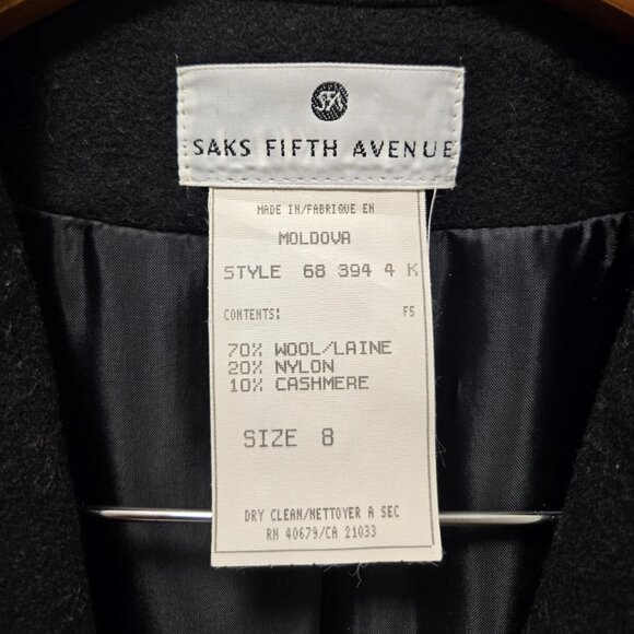 Saks Fifth Avenue Black Blazer Jacket Women's Size 8 Wool Cashmere Coat 1 Button - Picture 7 of 11